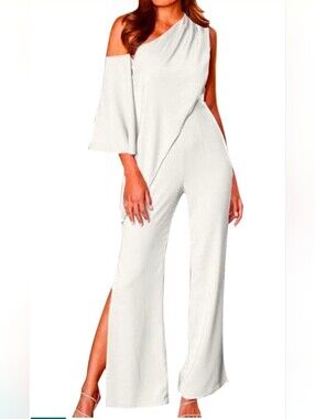 Elegant One-Shoulder Split Hem White Jumpsuit⁷